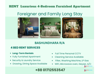 Foreigner and Family Long Term Stay: Modern 4-Bedroom Furnished Apartment in Bashundhara R/A